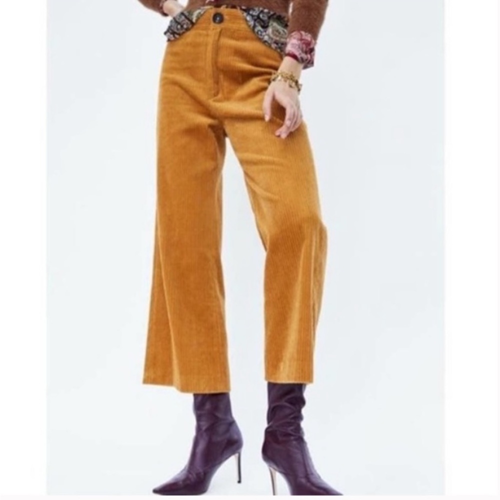 Zara mustard yellow high waisted wide leg corduroy pants